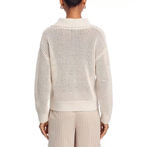 Joie Ivory Sequin Open Knit Lace-Up Collared Long Sleeve Pullover Sweater Medium - Picture 7 of 13